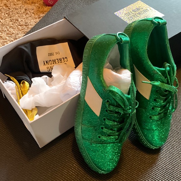 Opening Ceremony Green Glitter Tennis Shies Sneakers Worn Once 39 US 8.5 - Picture 1 of 7